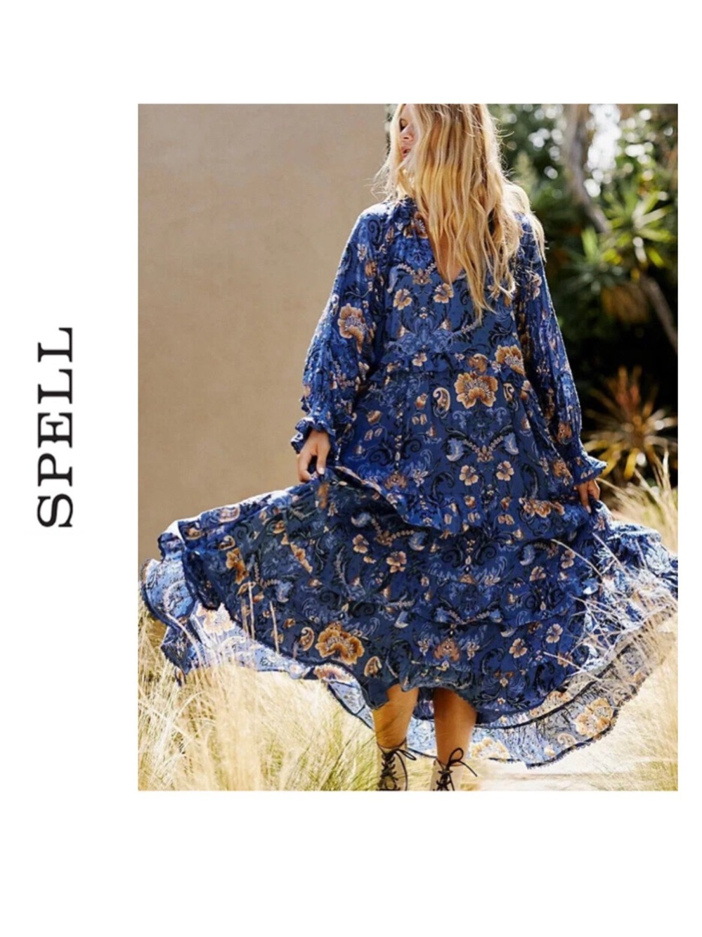 Breathtaking Spell & the Gypsy Collective Blue Aurora Boho Festival Maxi Dress - Picture 14 of 14